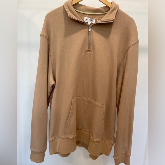 Men’s 1/4 Zipper Pullover Sweater Large Tan Front Pocket Collar Sweatshirt New - Picture 2 of 13